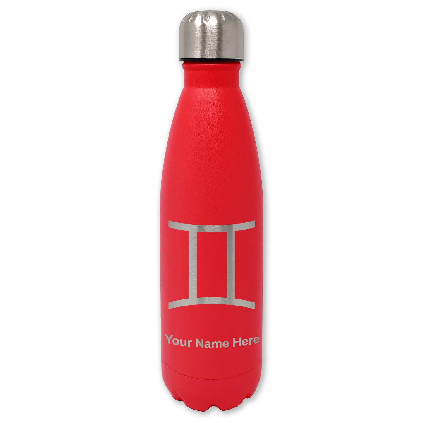 LaserGram Double Wall Water Bottle, Zodiac Sign Gemini, Personalized Engraving Included