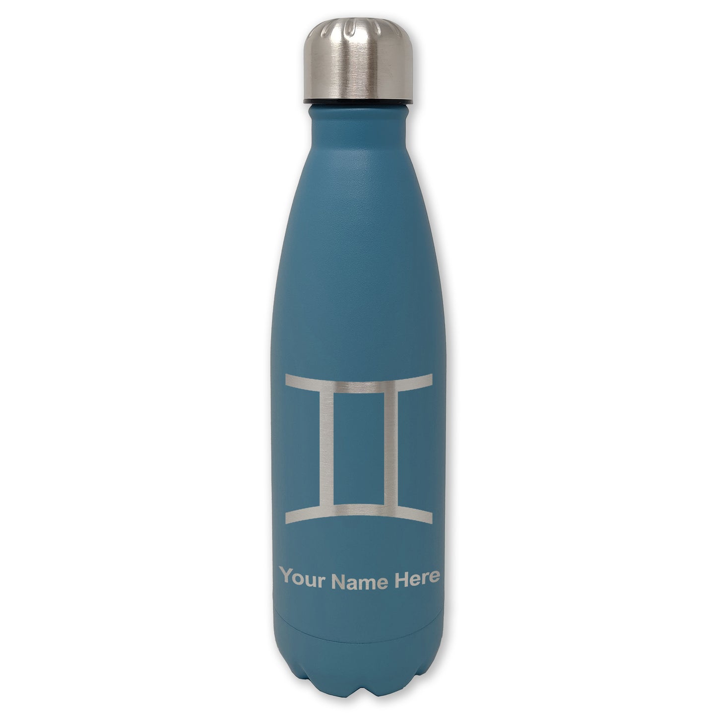 LaserGram Double Wall Water Bottle, Zodiac Sign Gemini, Personalized Engraving Included