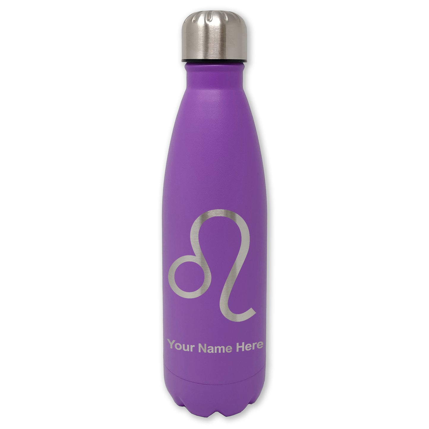 LaserGram Double Wall Water Bottle, Zodiac Sign Leo, Personalized Engraving Included