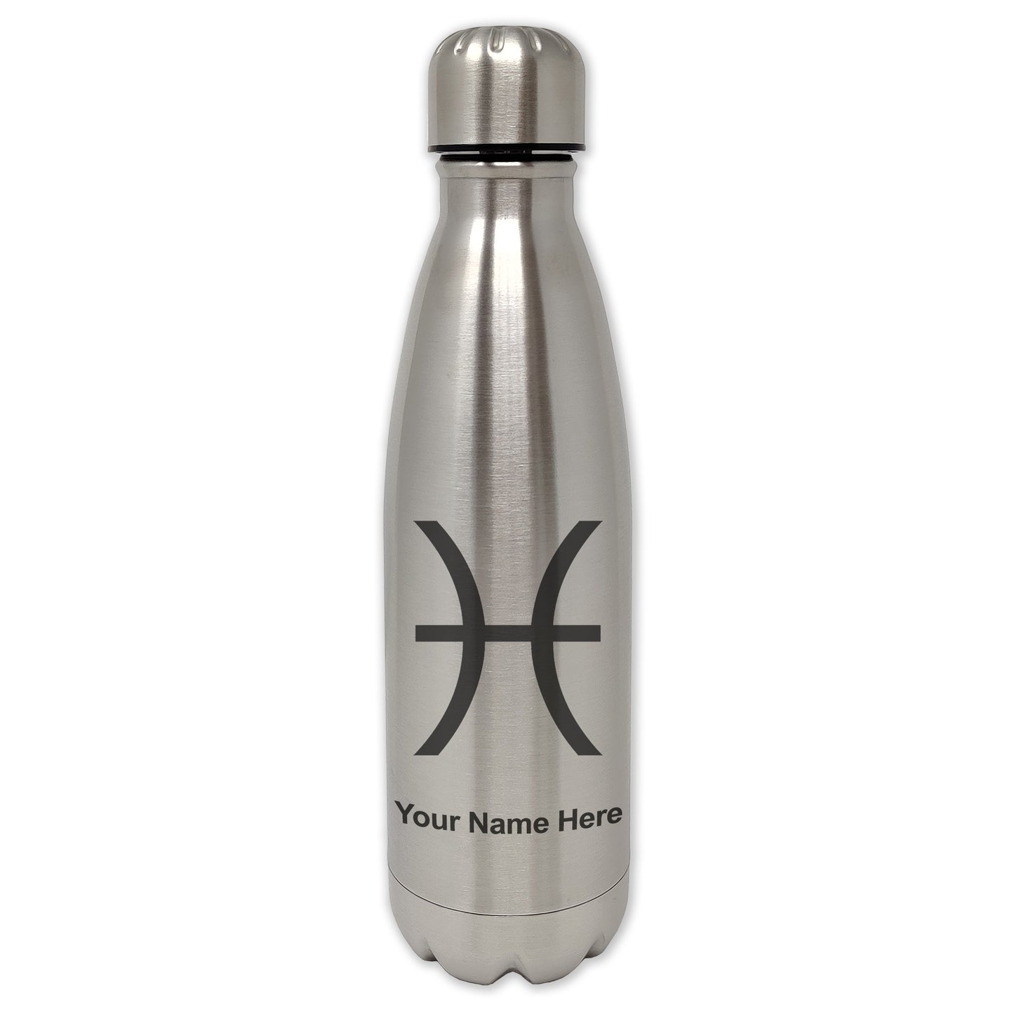 LaserGram Double Wall Water Bottle, Zodiac Sign Pisces, Personalized Engraving Included