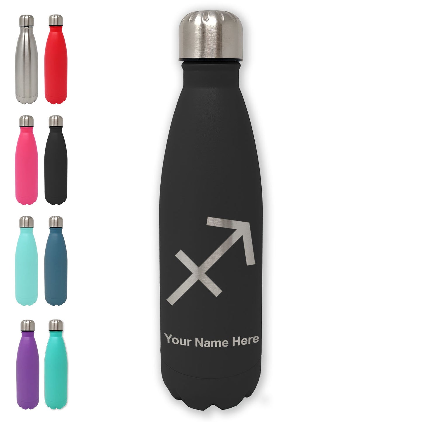 LaserGram Double Wall Water Bottle, Zodiac Sign Sagittarius, Personalized Engraving Included