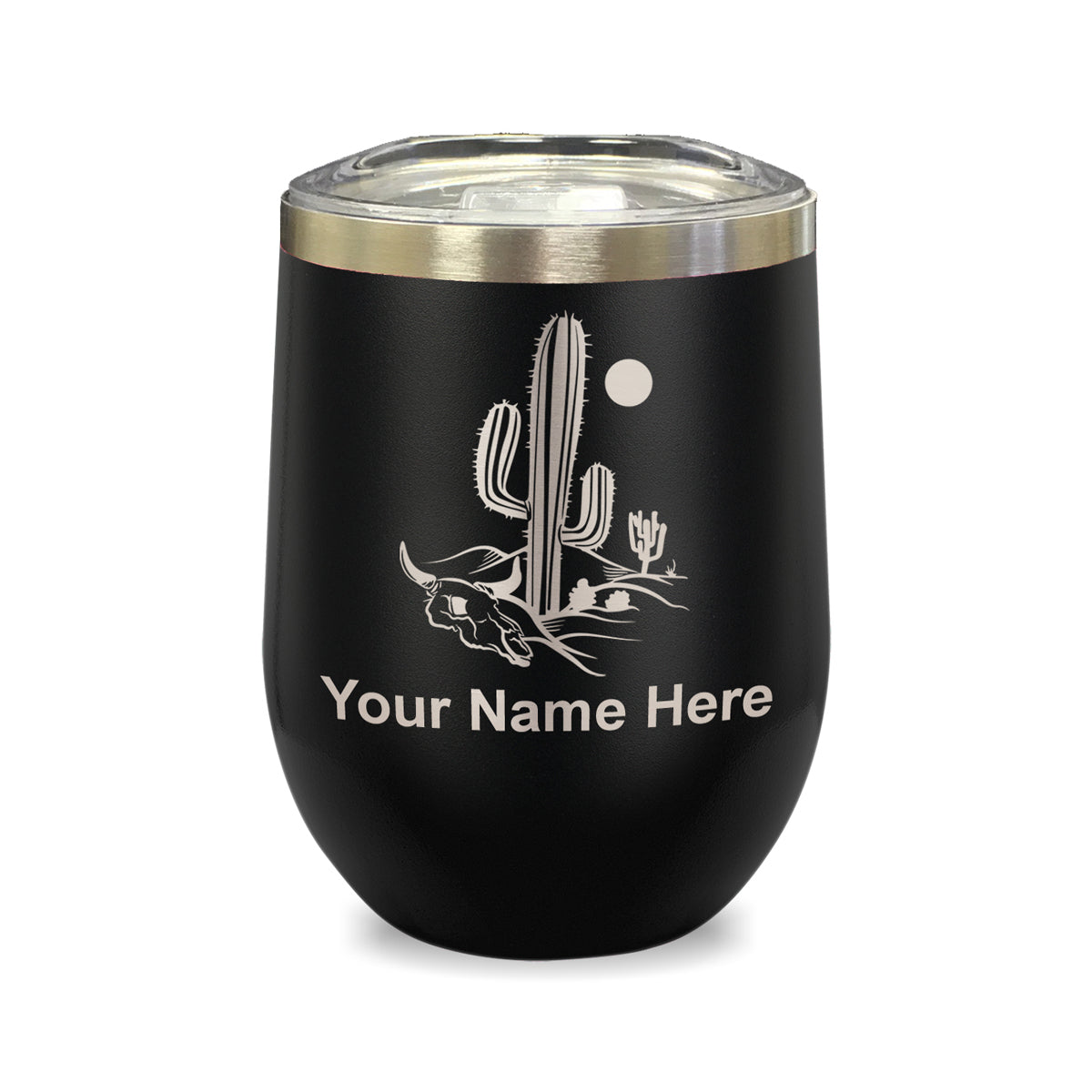 LaserGram Double Wall Stainless Steel Wine Glass, Cactus, Personalized Engraving Included