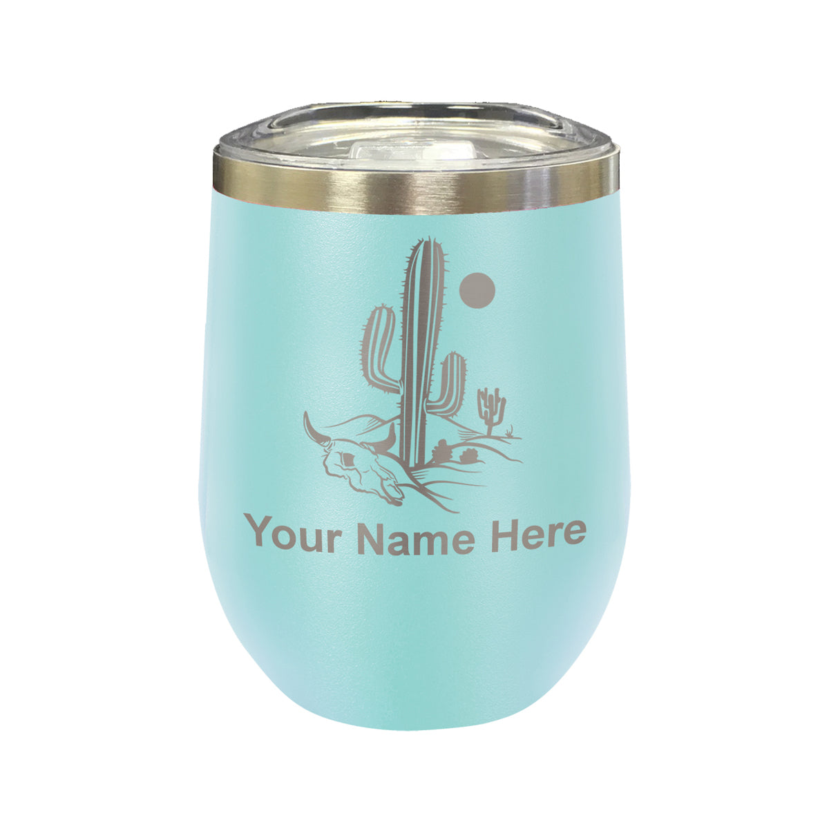 LaserGram Double Wall Stainless Steel Wine Glass, Cactus, Personalized Engraving Included