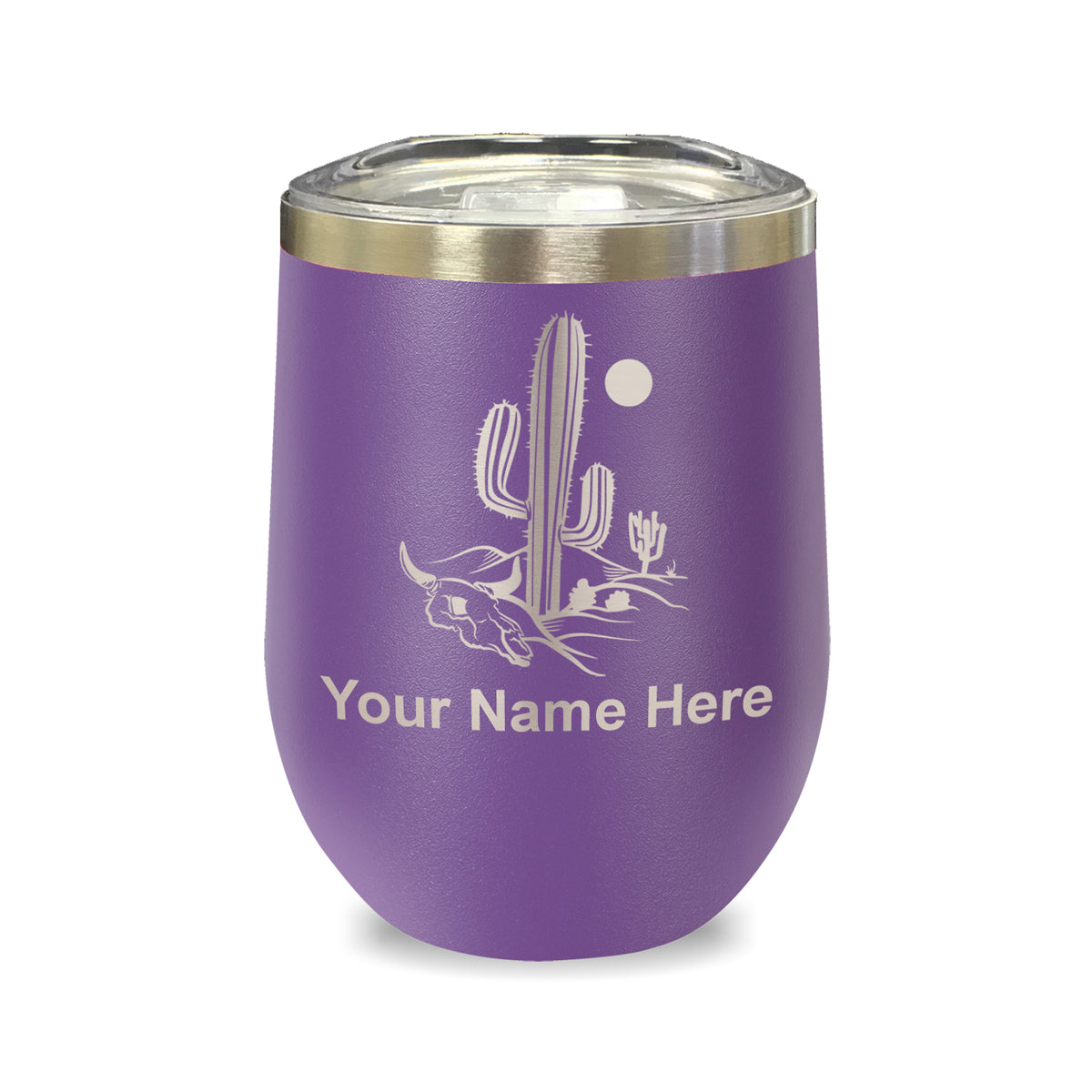LaserGram Double Wall Stainless Steel Wine Glass, Cactus, Personalized Engraving Included