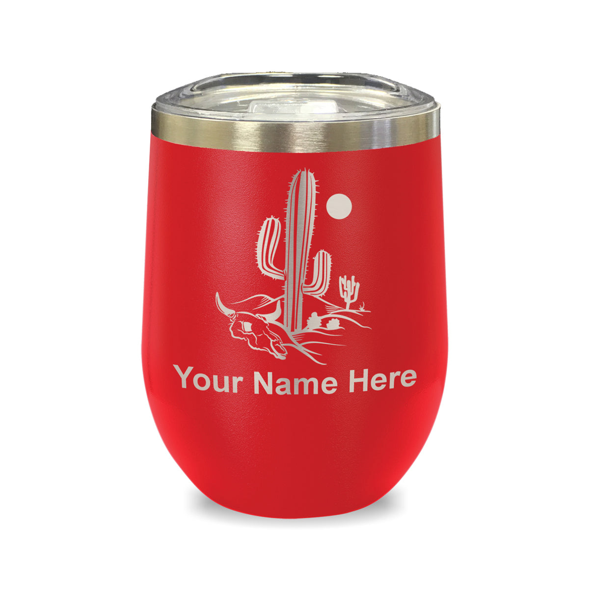 LaserGram Double Wall Stainless Steel Wine Glass, Cactus, Personalized Engraving Included