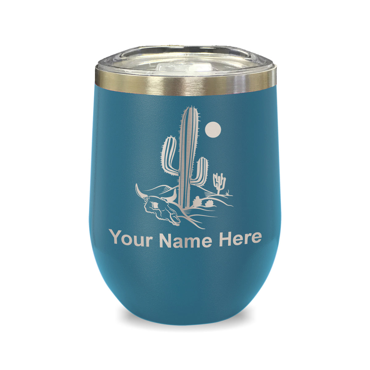LaserGram Double Wall Stainless Steel Wine Glass, Cactus, Personalized Engraving Included