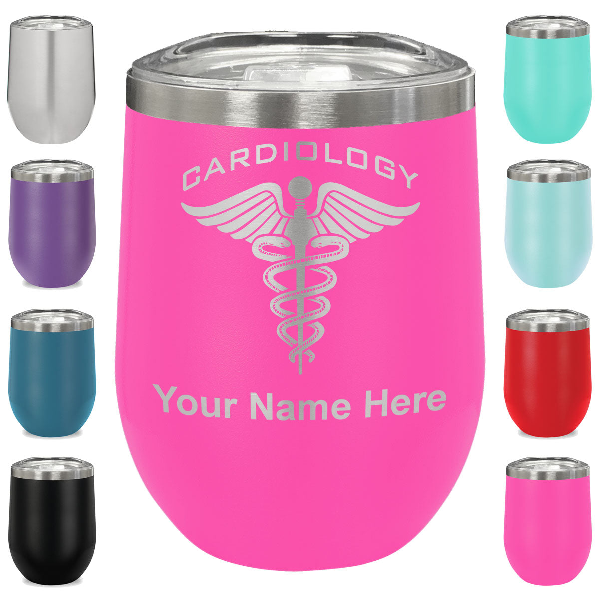 LaserGram Double Wall Stainless Steel Wine Glass, Cardiology, Personalized Engraving Included