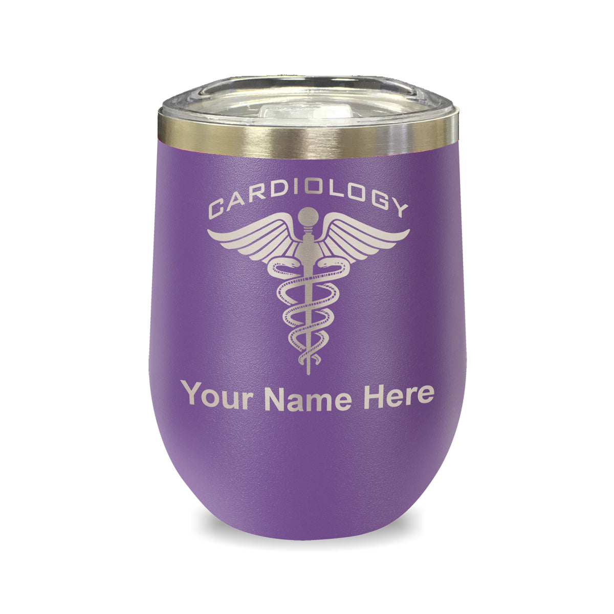 LaserGram Double Wall Stainless Steel Wine Glass, Cardiology, Personalized Engraving Included