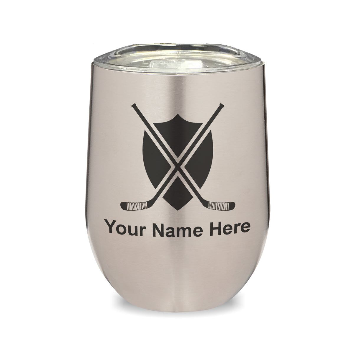 LaserGram Double Wall Stainless Steel Wine Glass, Hockey Sticks, Personalized Engraving Included