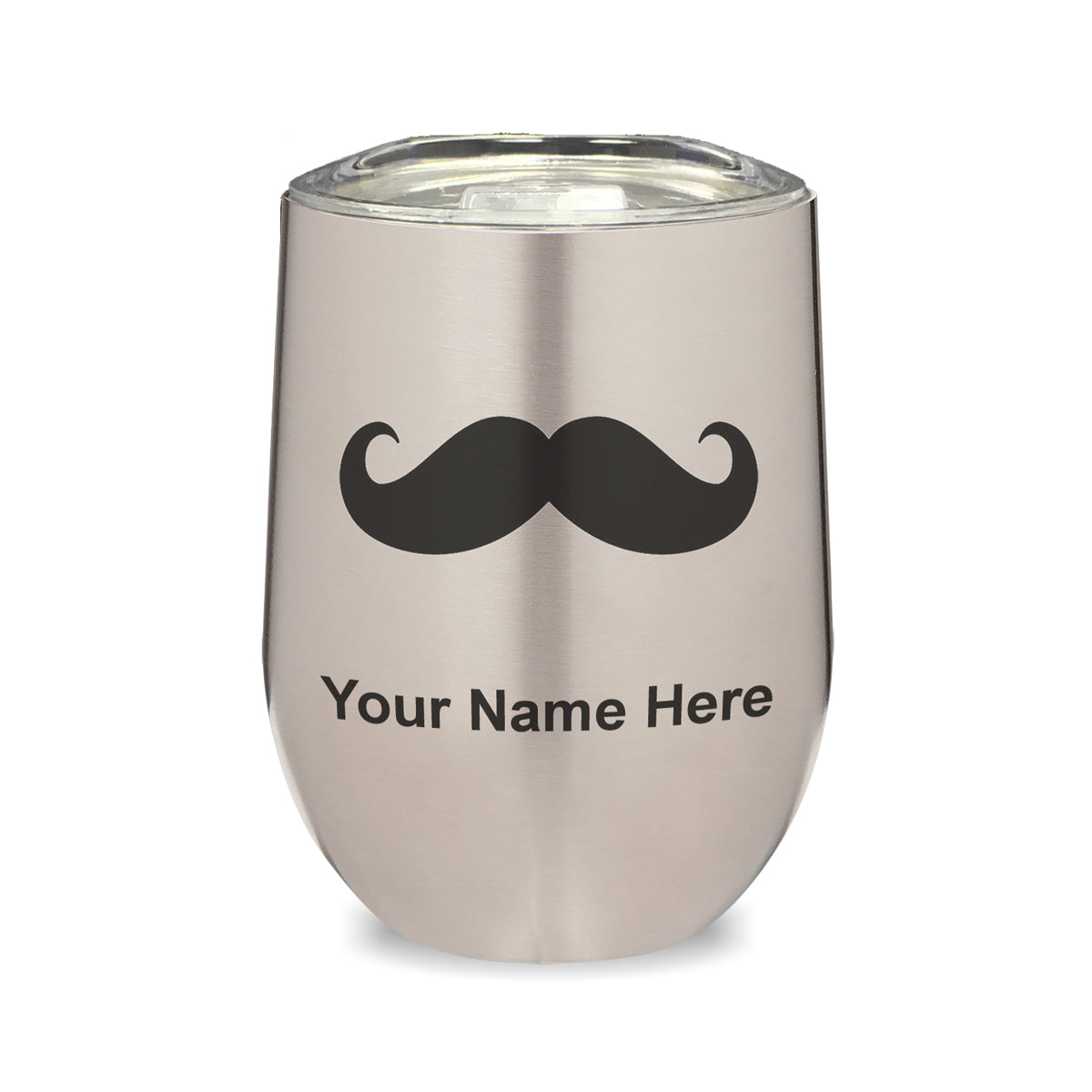 LaserGram Double Wall Stainless Steel Wine Glass, Mustache, Personalized Engraving Included