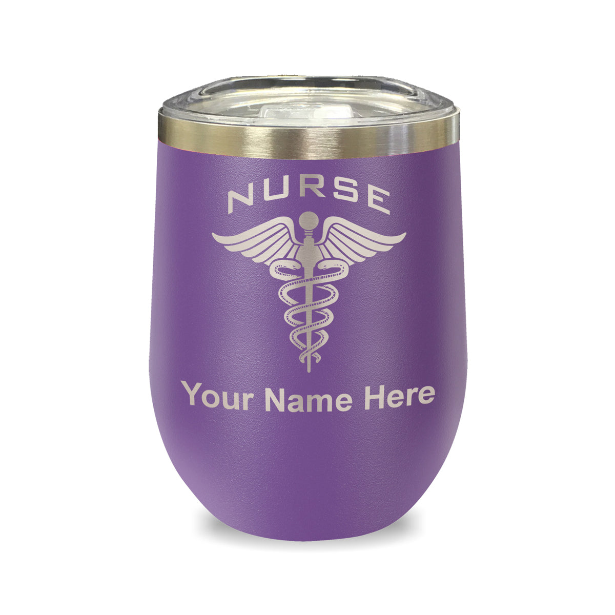 LaserGram Double Wall Stainless Steel Wine Glass, Nurse, Personalized Engraving Included