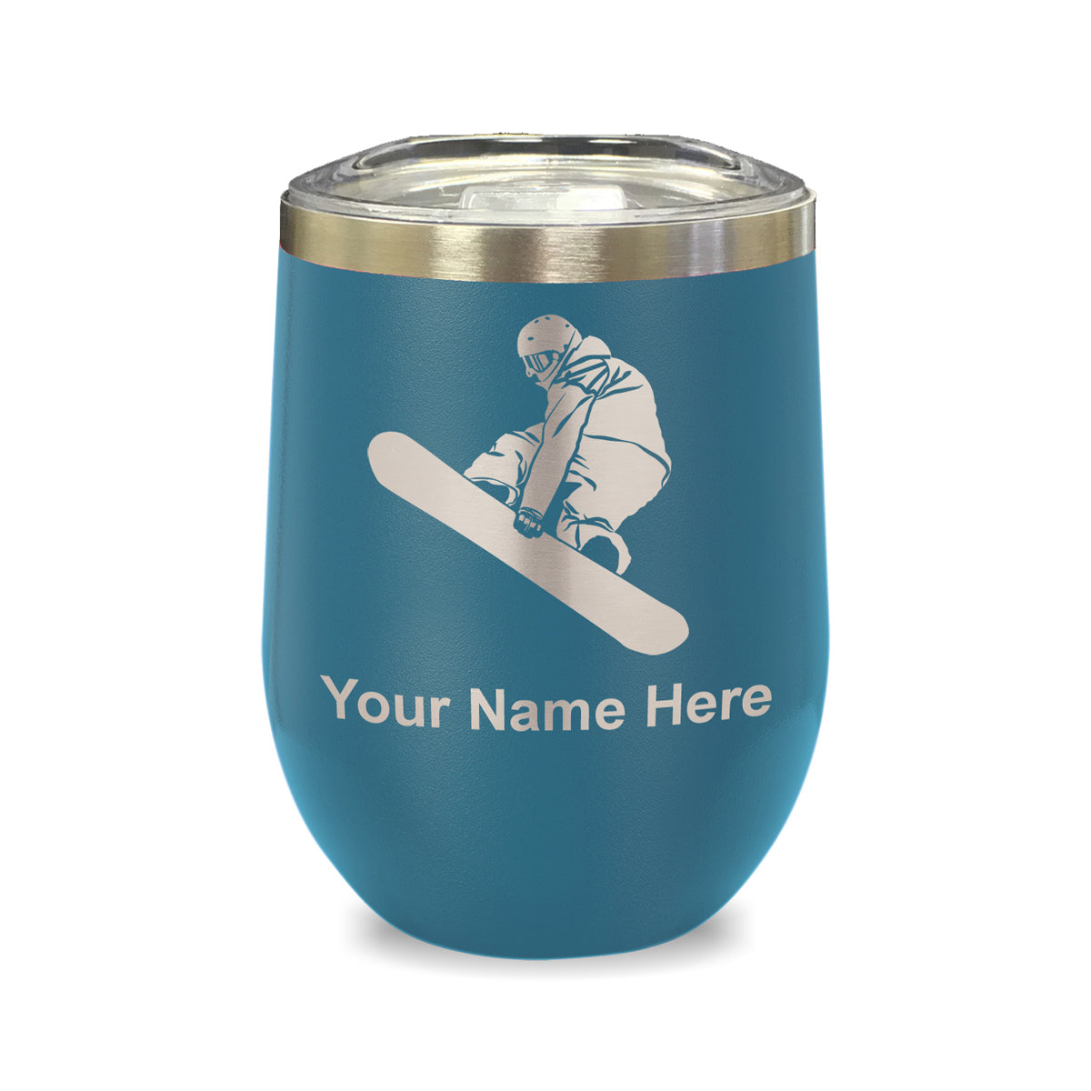LaserGram Double Wall Stainless Steel Wine Glass, Snowboarder Woman, Personalized Engraving Included