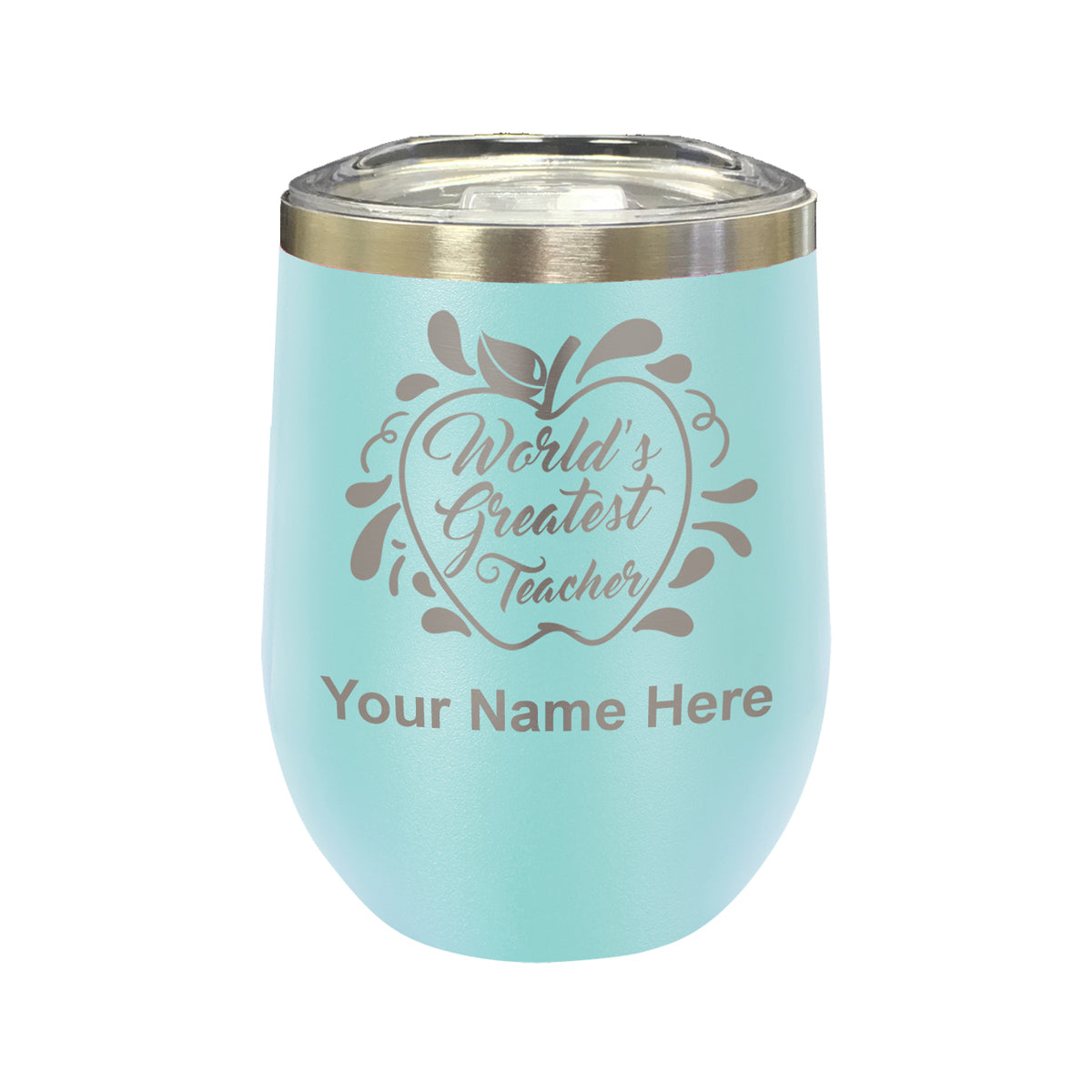 LaserGram Double Wall Stainless Steel Wine Glass, World's Greatest Teacher, Personalized Engraving Included