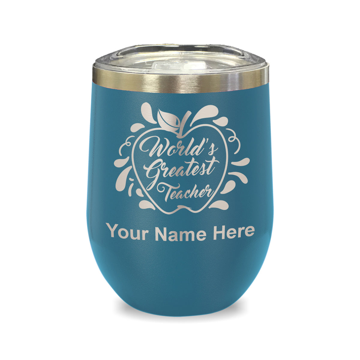 LaserGram Double Wall Stainless Steel Wine Glass, World's Greatest Teacher, Personalized Engraving Included