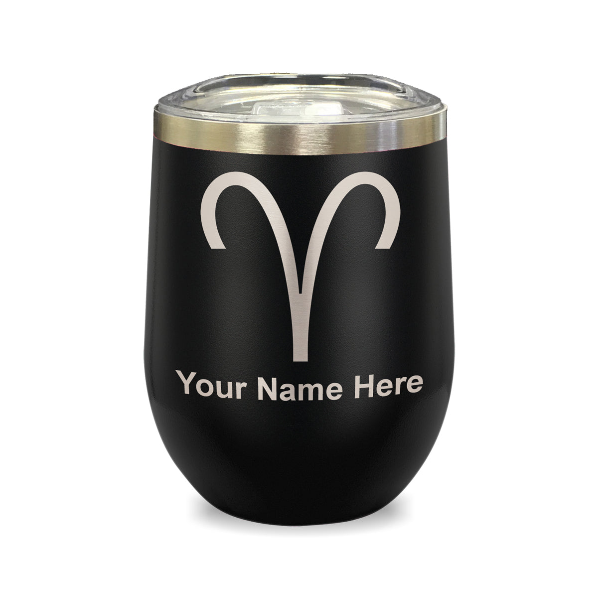 LaserGram Double Wall Stainless Steel Wine Glass, Zodiac Sign Aries, Personalized Engraving Included