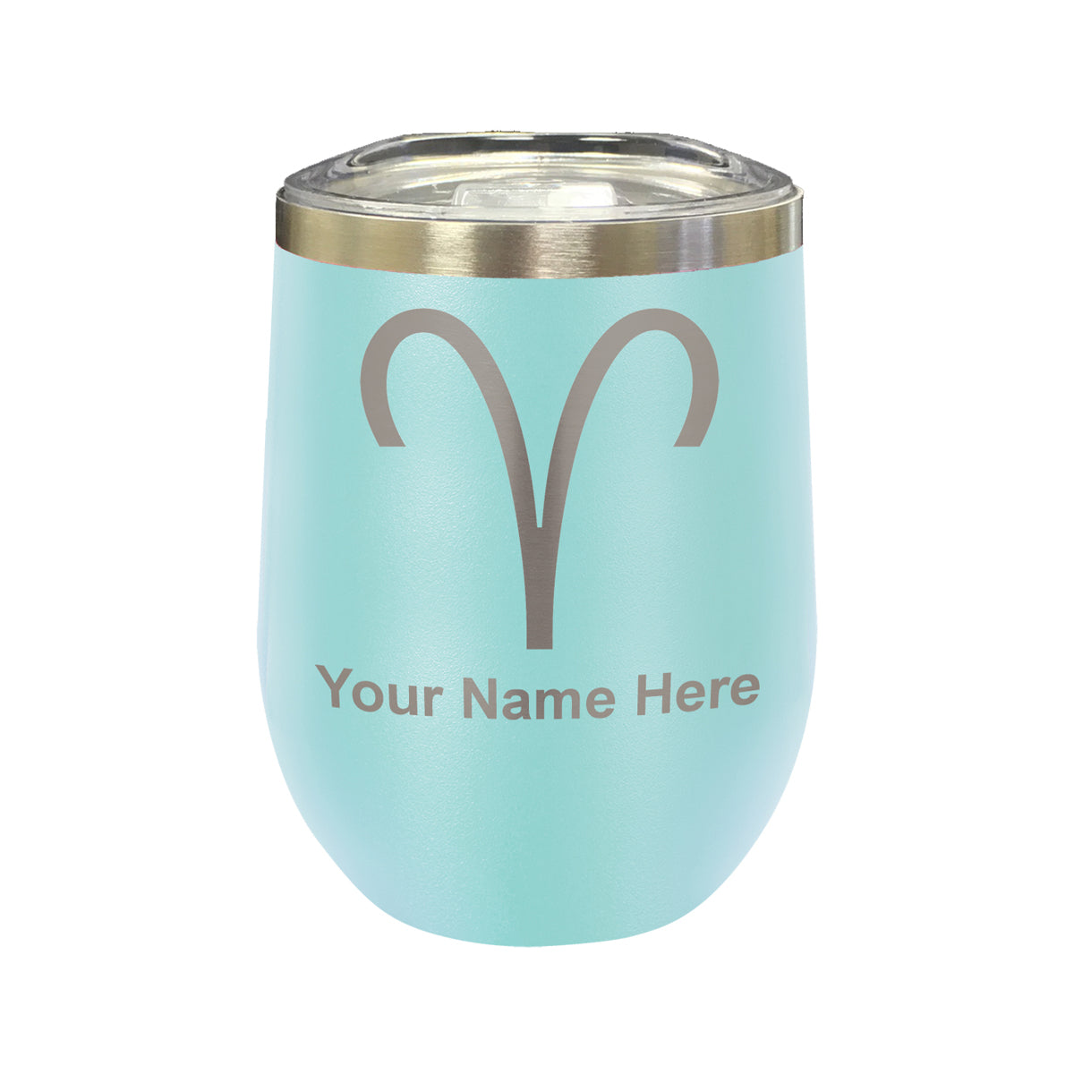 LaserGram Double Wall Stainless Steel Wine Glass, Zodiac Sign Aries, Personalized Engraving Included