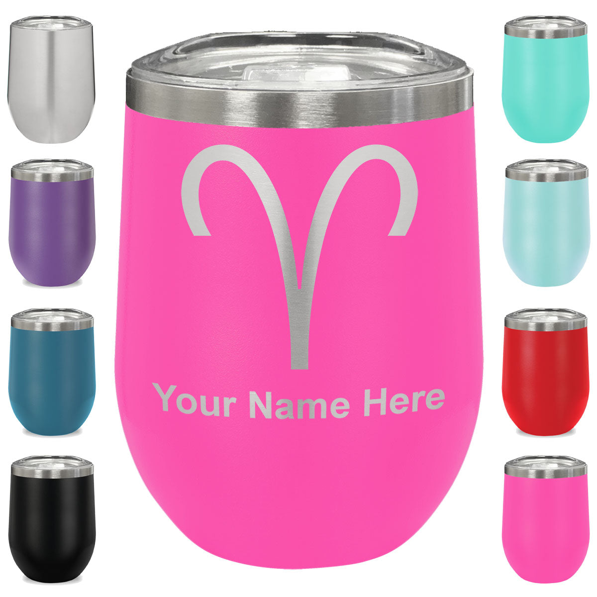 LaserGram Double Wall Stainless Steel Wine Glass, Zodiac Sign Aries, Personalized Engraving Included
