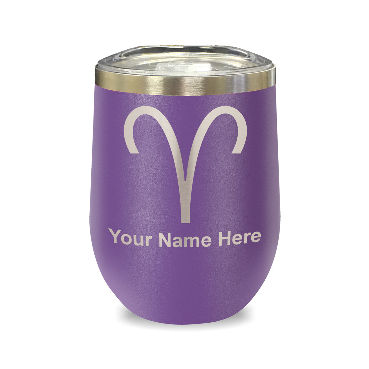 LaserGram Double Wall Stainless Steel Wine Glass, Zodiac Sign Aries, Personalized Engraving Included