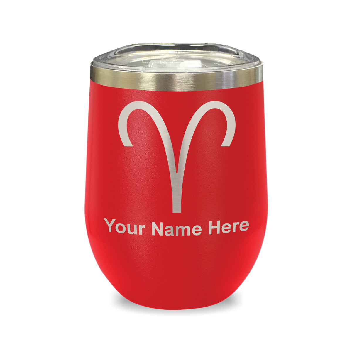 LaserGram Double Wall Stainless Steel Wine Glass, Zodiac Sign Aries, Personalized Engraving Included