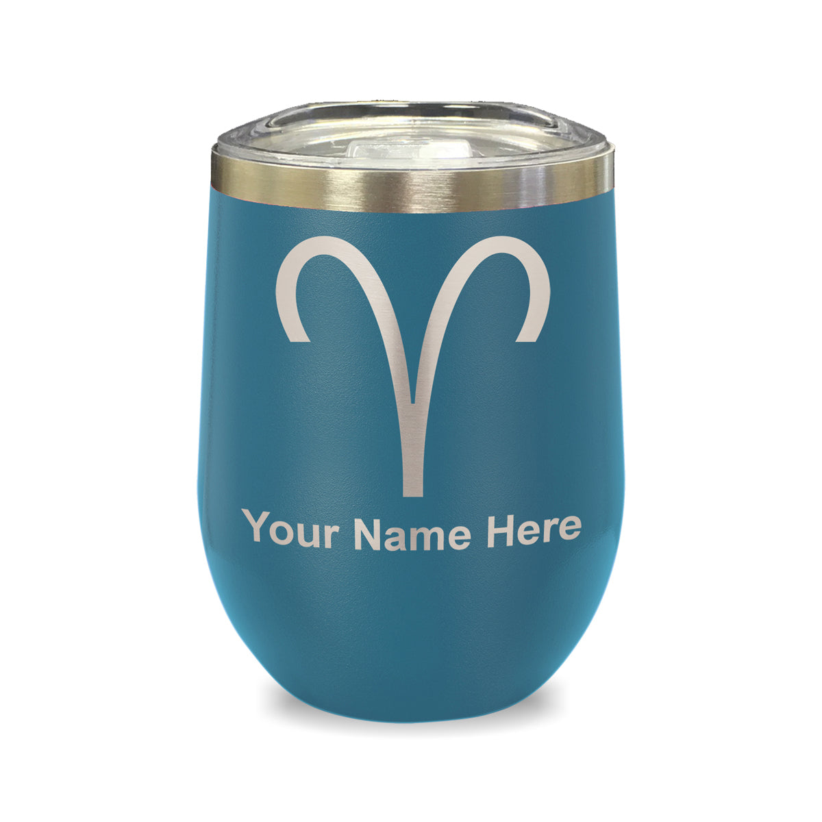 LaserGram Double Wall Stainless Steel Wine Glass, Zodiac Sign Aries, Personalized Engraving Included