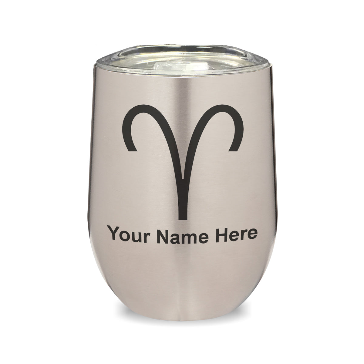 LaserGram Double Wall Stainless Steel Wine Glass, Zodiac Sign Aries, Personalized Engraving Included
