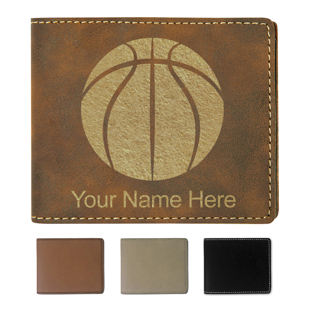 Faux Leather Bi-Fold Wallet, Basketball Ball, Personalized Engraving Included