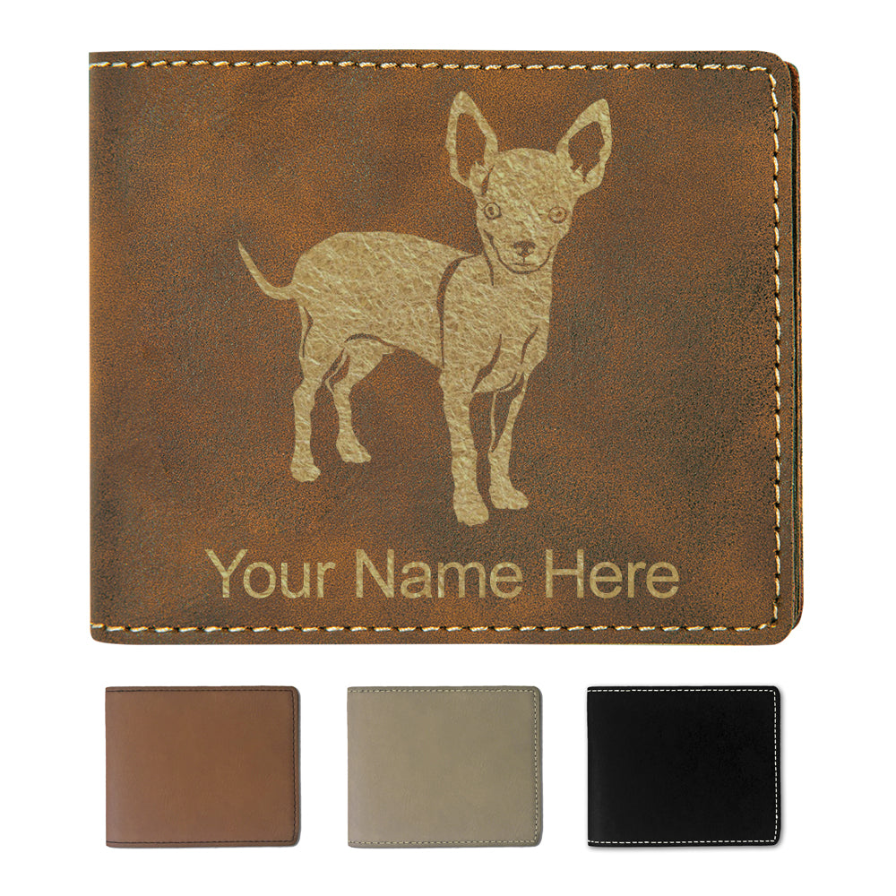 Faux Leather Bi-Fold Wallet, Chihuahua Dog, Personalized Engraving Included