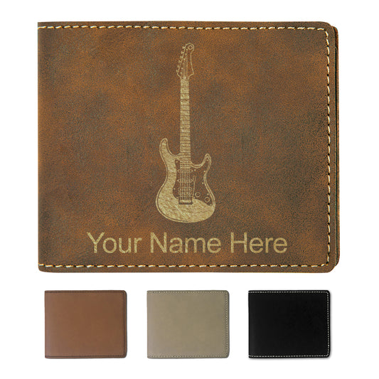Faux Leather Bi-Fold Wallet, Electric Guitar, Personalized Engraving Included