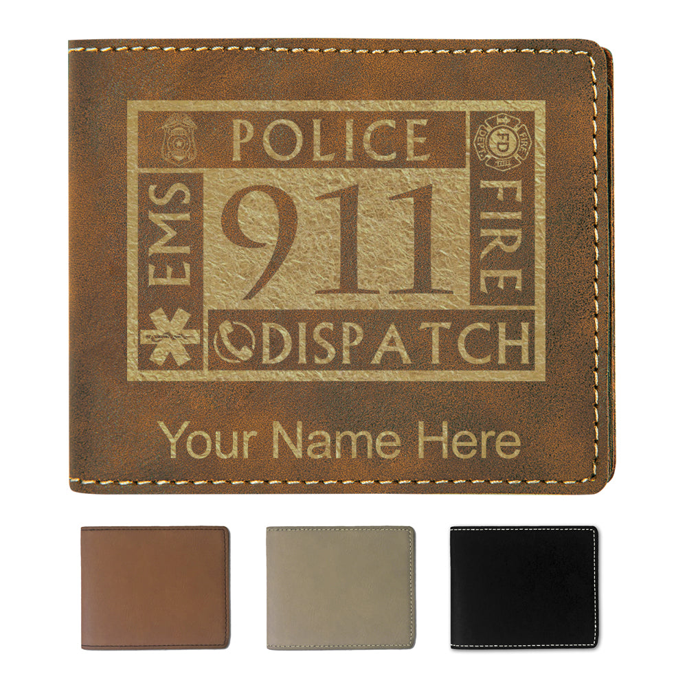 Faux Leather Bi-Fold Wallet, Emergency Dispatcher 911, Personalized Engraving Included
