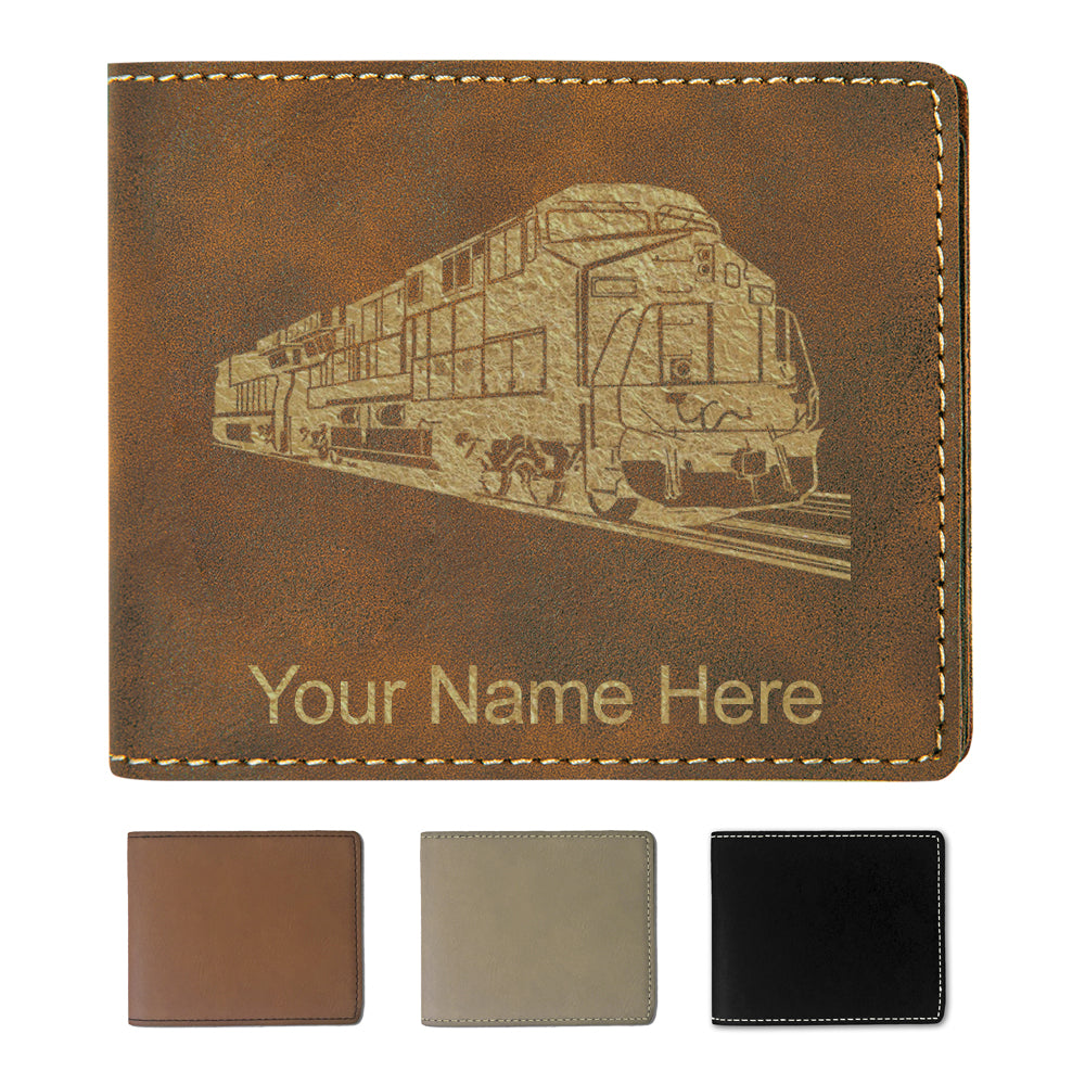 Faux Leather Bi-Fold Wallet, Freight Train, Personalized Engraving Included
