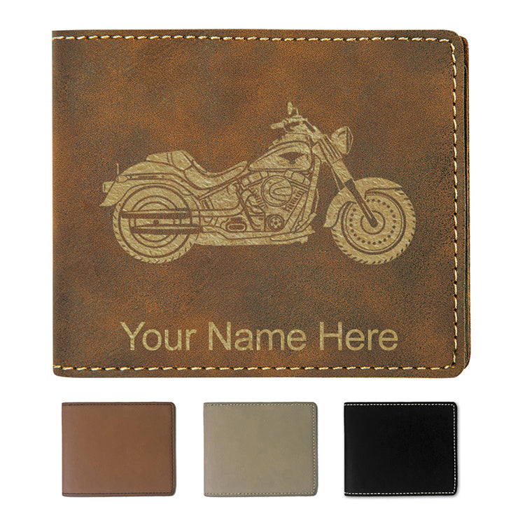 Faux Leather Bi-Fold Wallet, Motorcycle, Personalized Engraving Included
