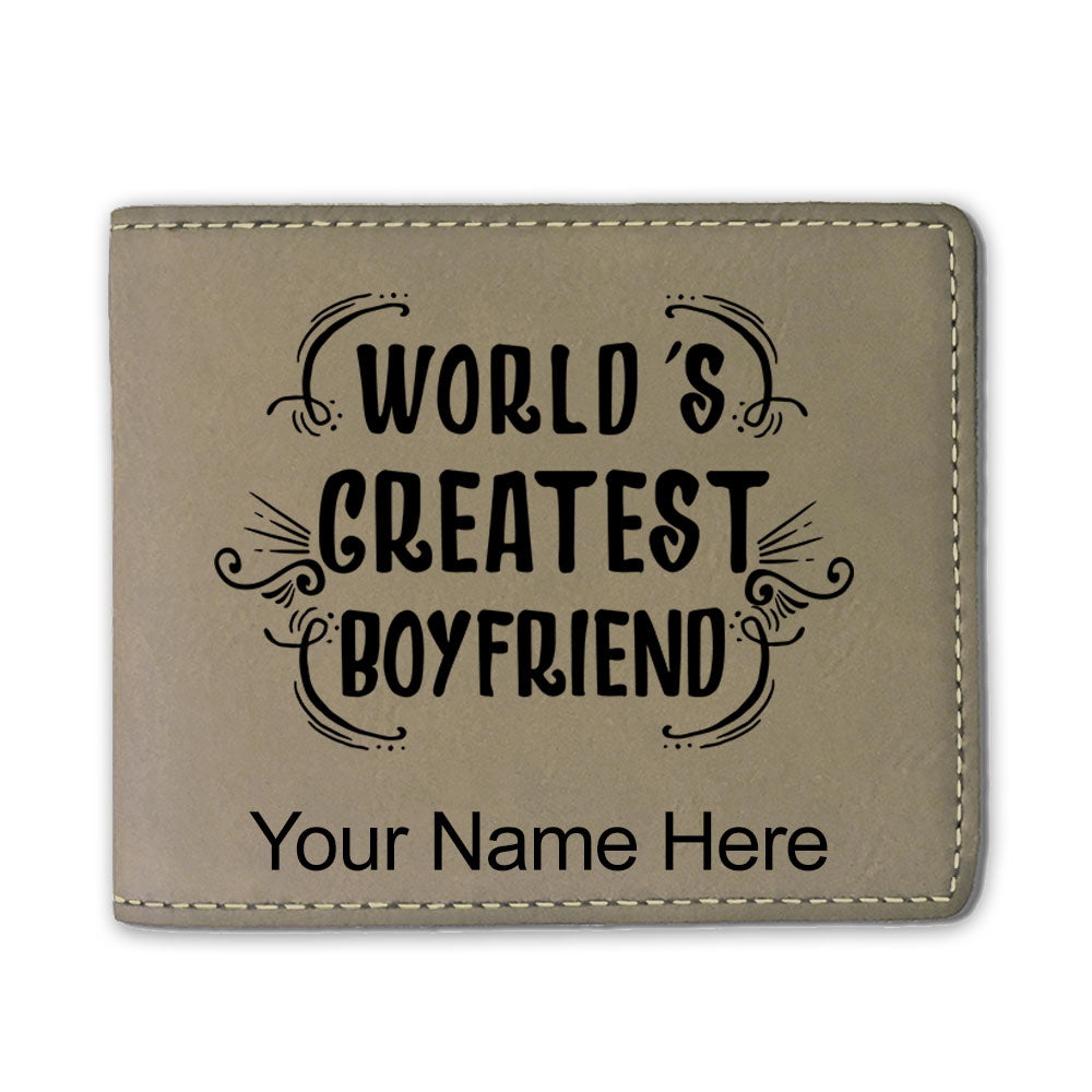 Faux Leather Bi-Fold Wallet, World's Greatest Boyfriend, Personalized Engraving Included