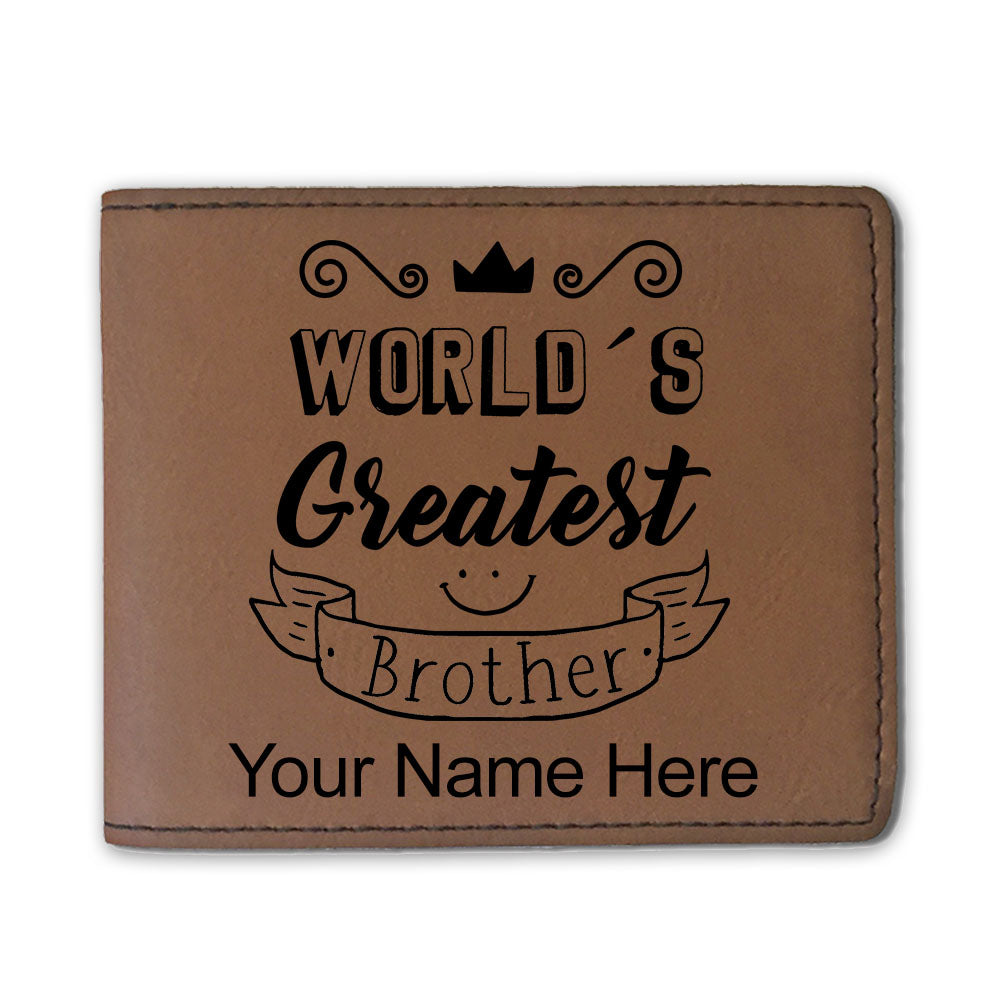 Faux Leather Bi-Fold Wallet, World's Greatest Brother, Personalized Engraving Included