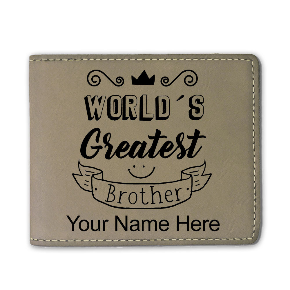 Faux Leather Bi-Fold Wallet, World's Greatest Brother, Personalized Engraving Included
