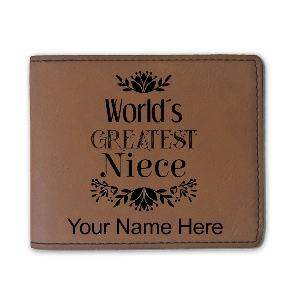 Faux Leather Bi-Fold Wallet, World's Greatest Niece, Personalized Engraving Included