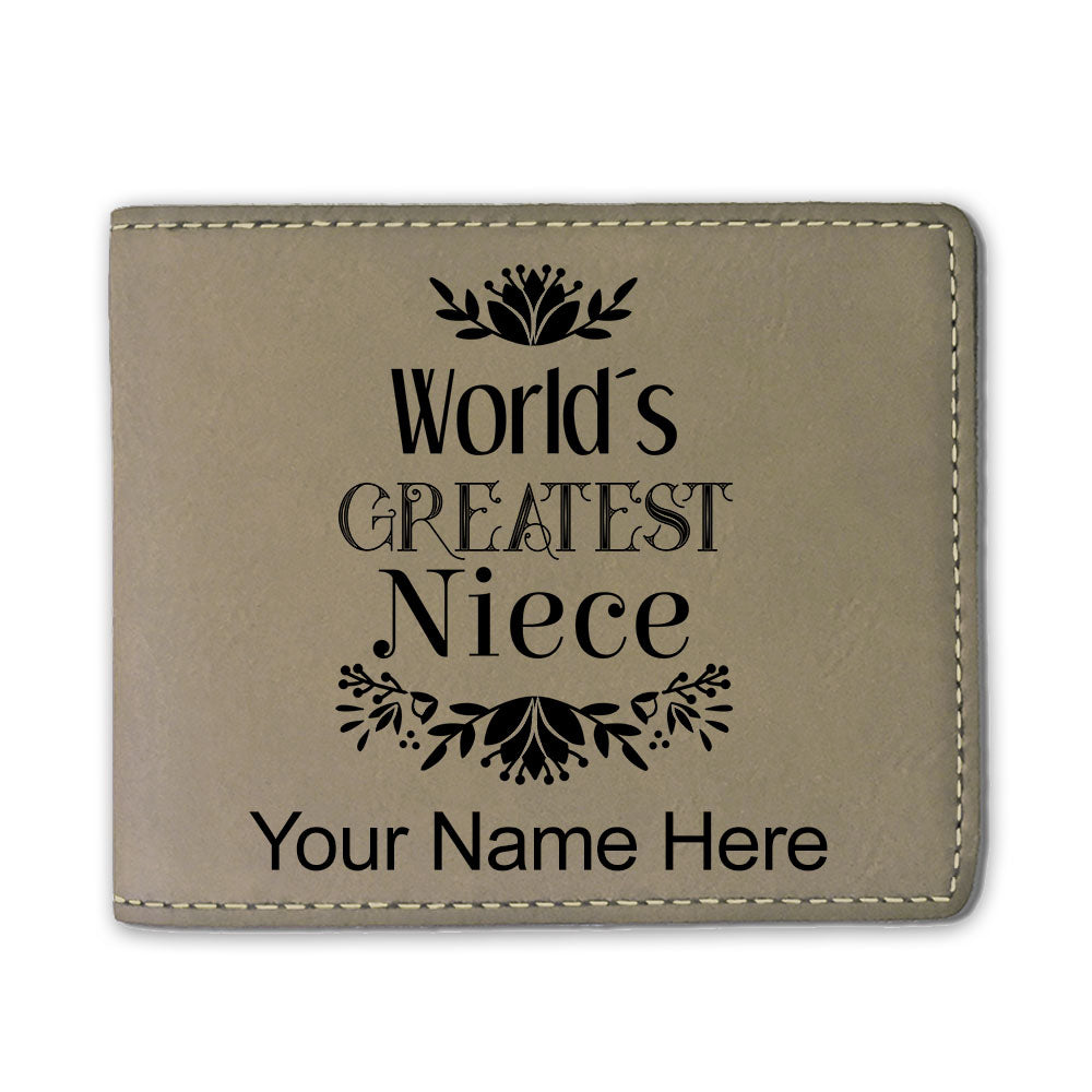Faux Leather Bi-Fold Wallet, World's Greatest Niece, Personalized Engraving Included