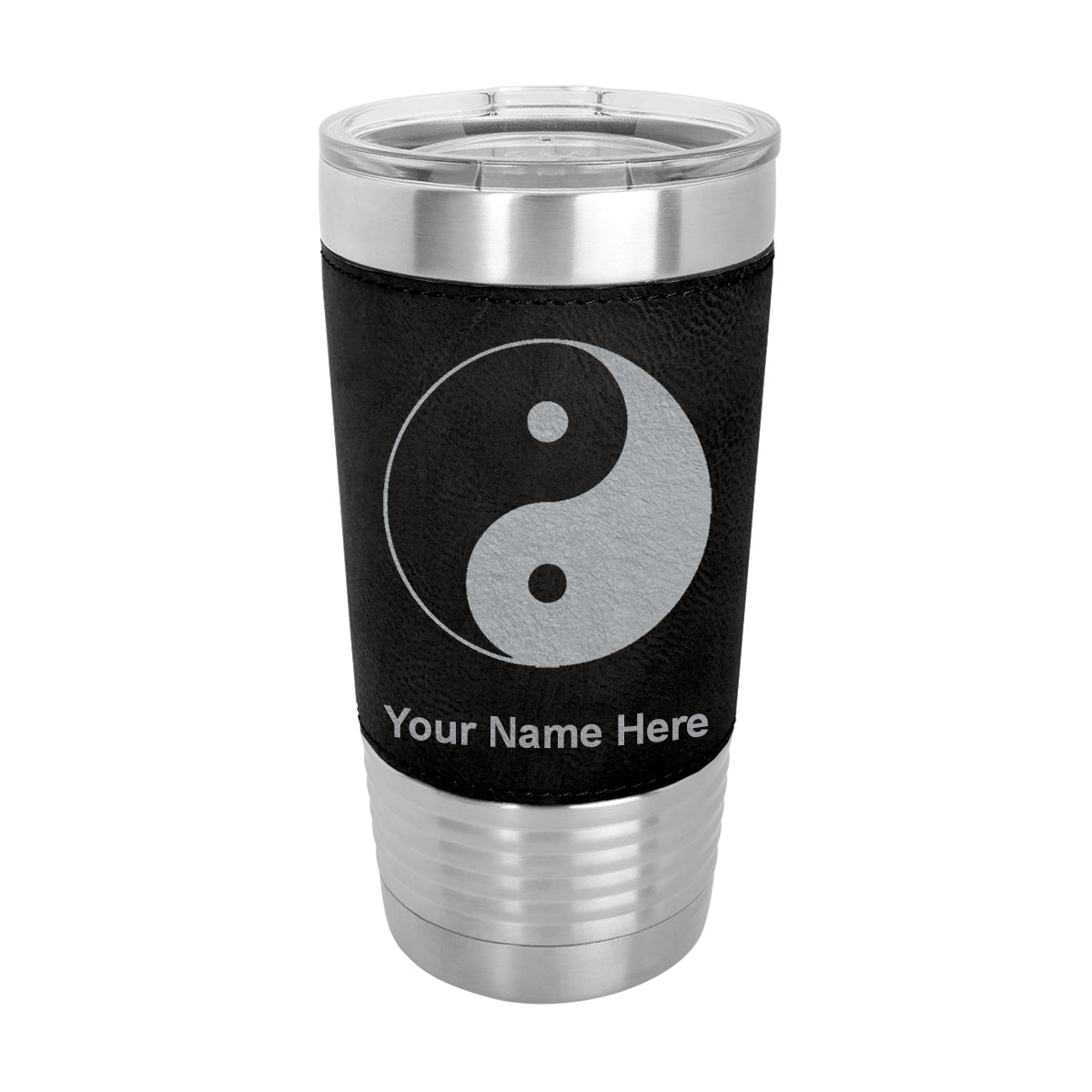 20oz Faux Leather Tumbler Mug, Yin Yang, Personalized Engraving Included