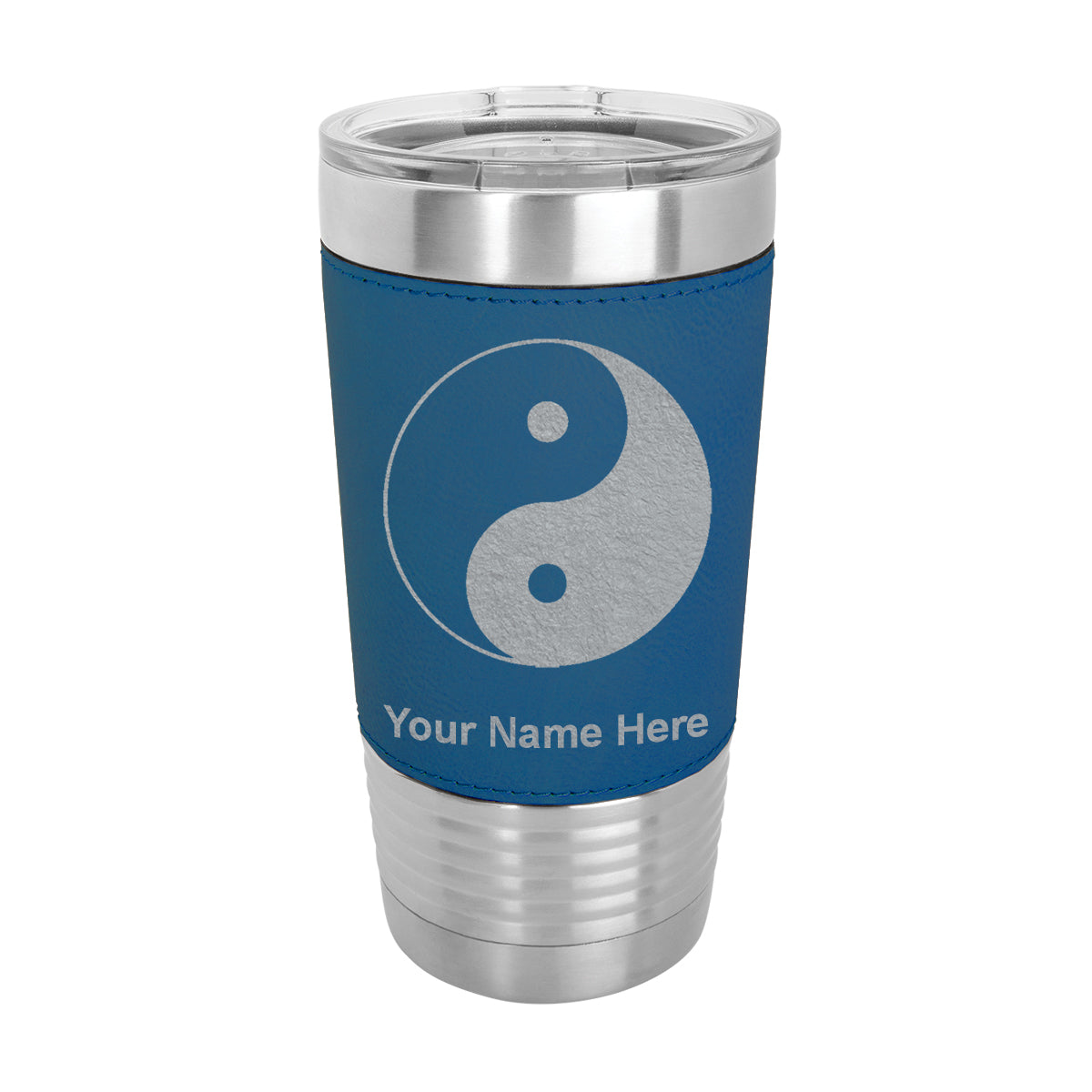 20oz Faux Leather Tumbler Mug, Yin Yang, Personalized Engraving Included