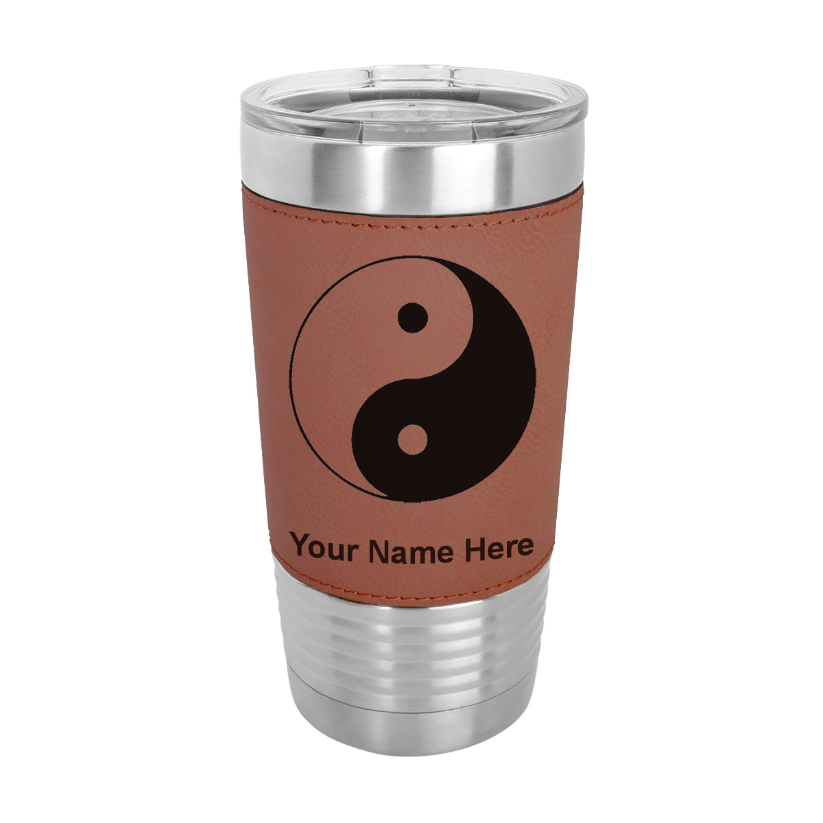 20oz Faux Leather Tumbler Mug, Yin Yang, Personalized Engraving Included