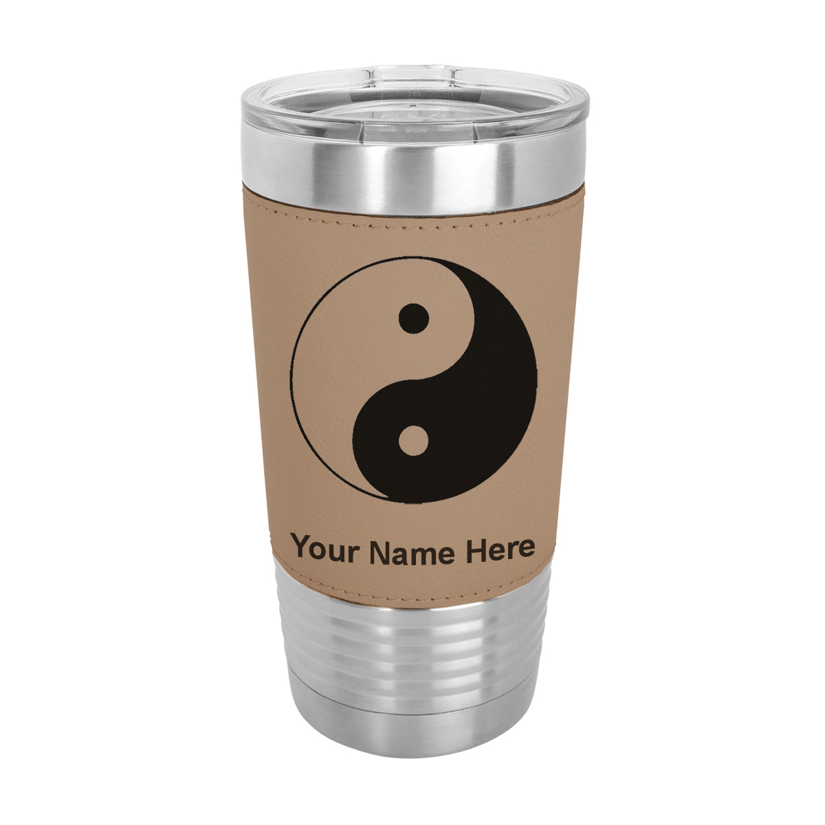 20oz Faux Leather Tumbler Mug, Yin Yang, Personalized Engraving Included