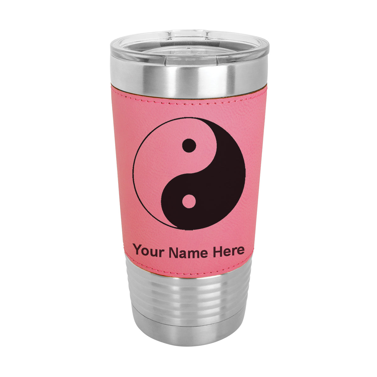 20oz Faux Leather Tumbler Mug, Yin Yang, Personalized Engraving Included