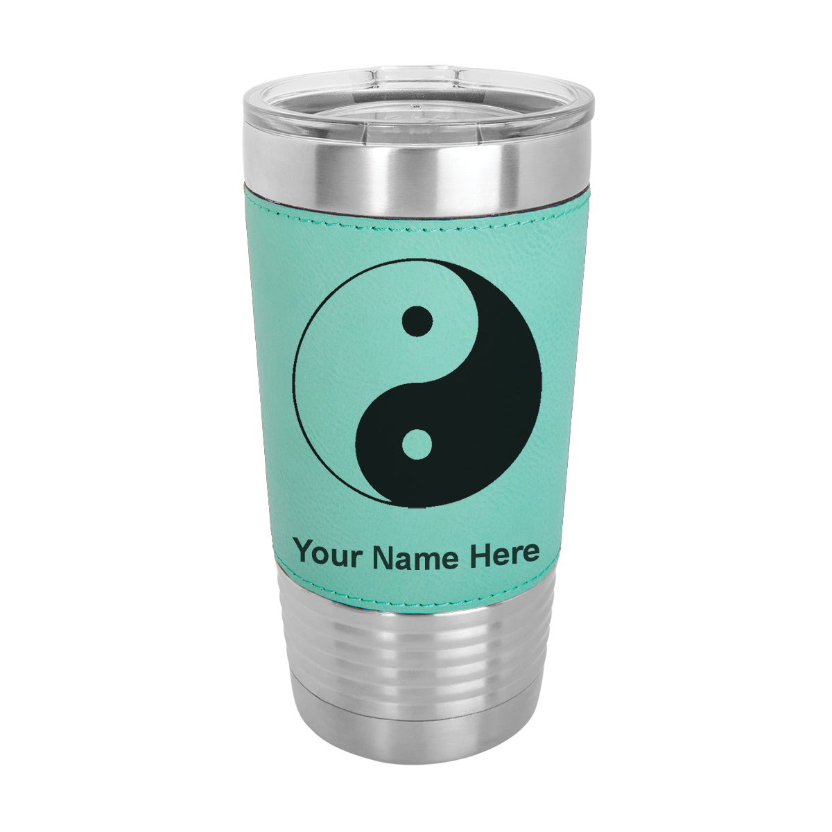 20oz Faux Leather Tumbler Mug, Yin Yang, Personalized Engraving Included
