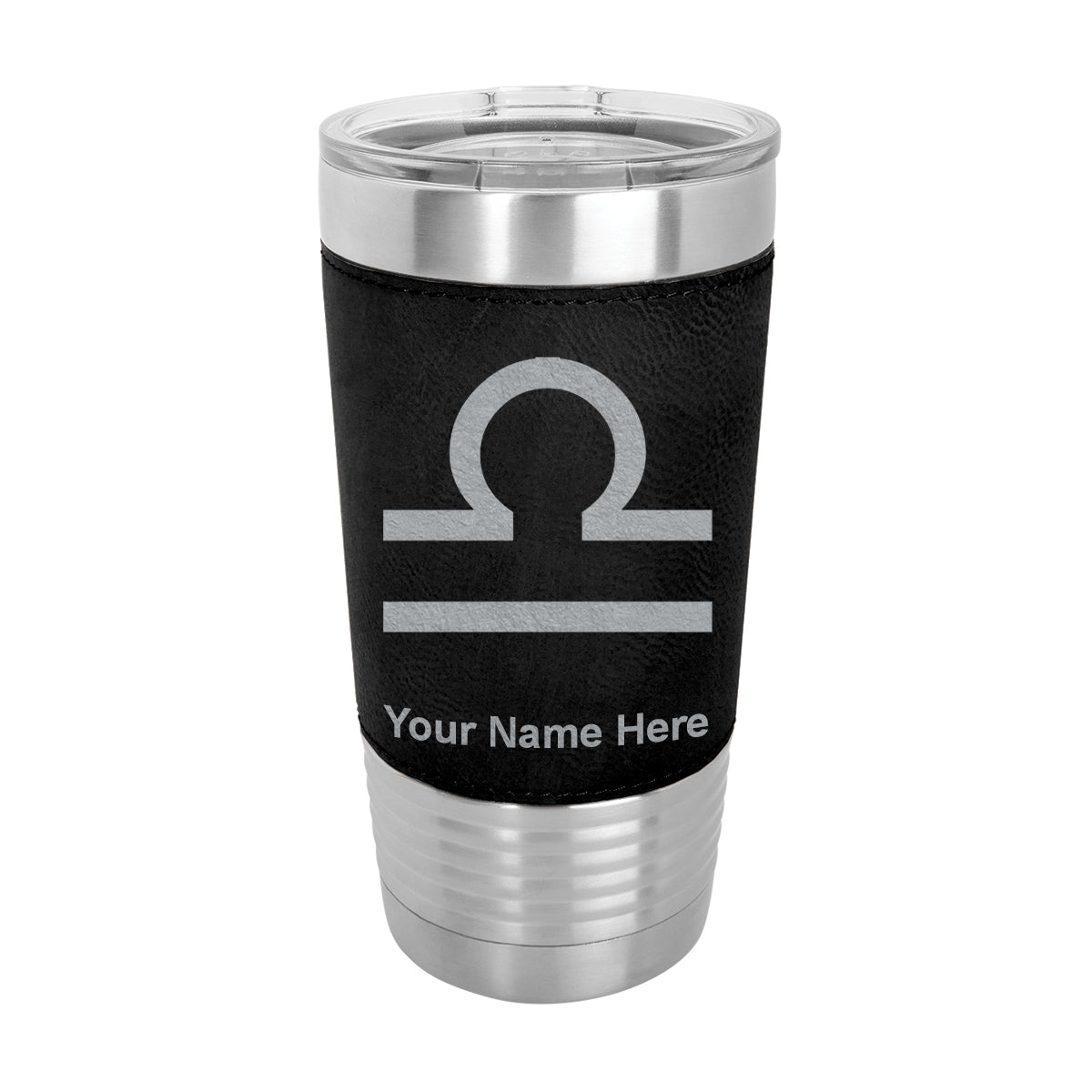 20oz Faux Leather Tumbler Mug, Zodiac Sign Libra, Personalized Engraving Included