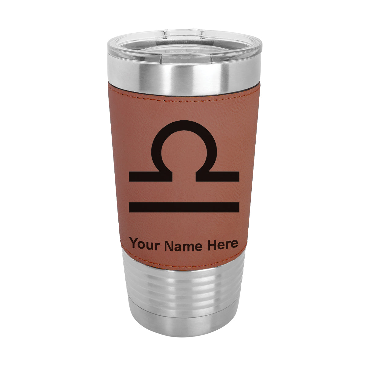 20oz Faux Leather Tumbler Mug, Zodiac Sign Libra, Personalized Engraving Included