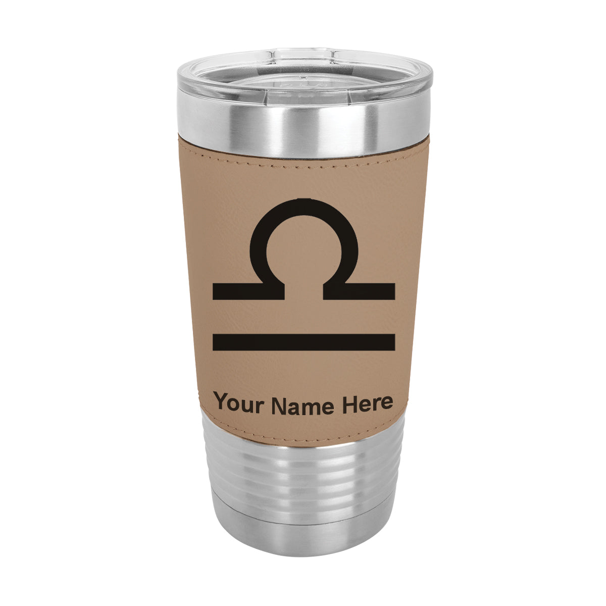 20oz Faux Leather Tumbler Mug, Zodiac Sign Libra, Personalized Engraving Included