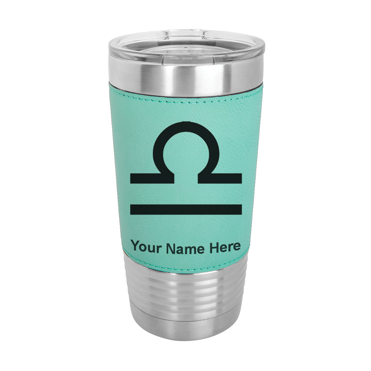 20oz Faux Leather Tumbler Mug, Zodiac Sign Libra, Personalized Engraving Included