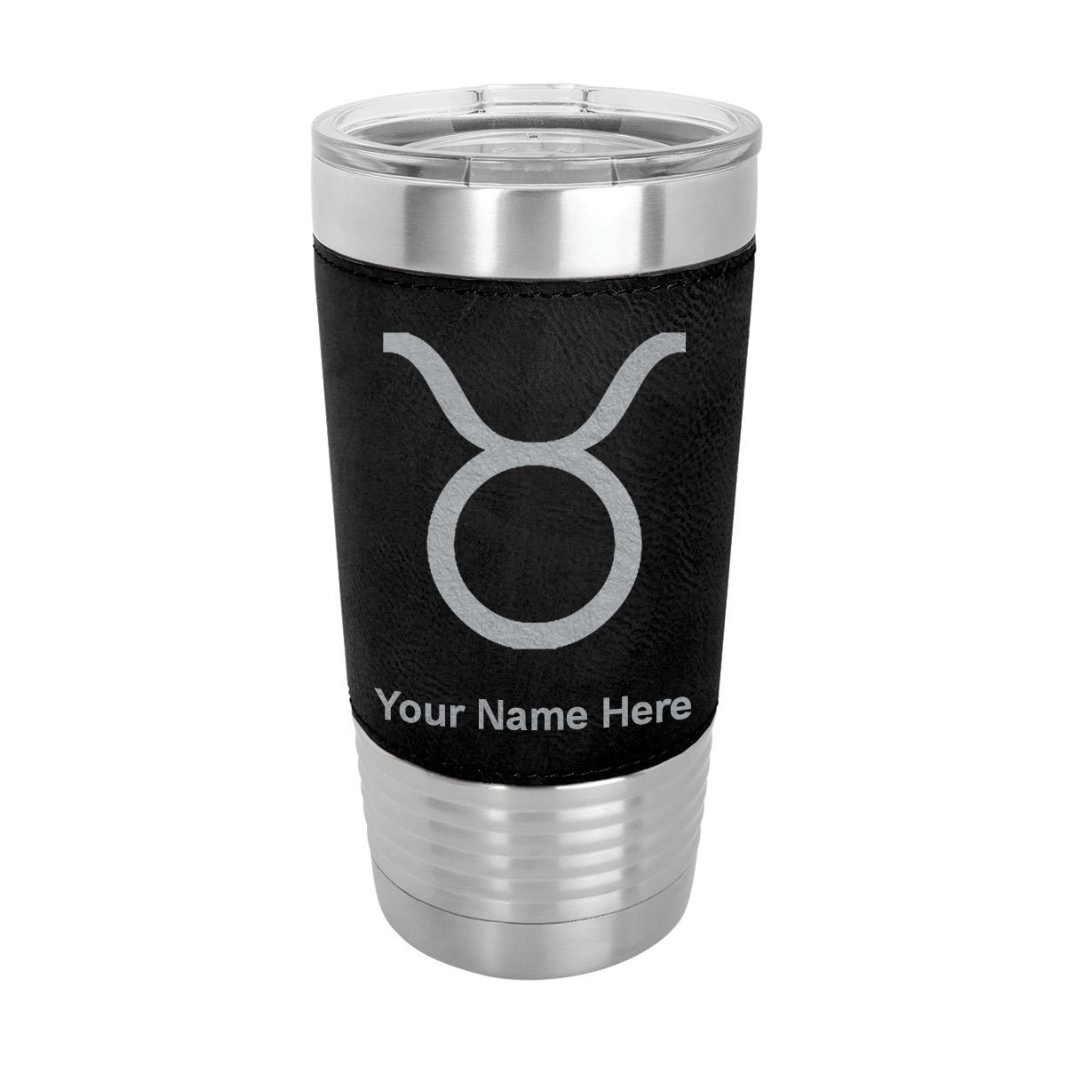 20oz Faux Leather Tumbler Mug, Zodiac Sign Taurus, Personalized Engraving Included