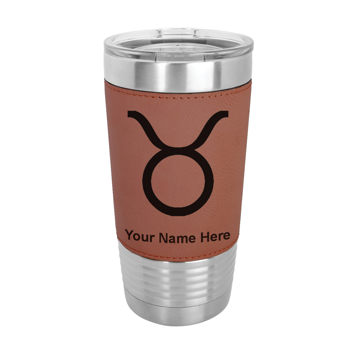 20oz Faux Leather Tumbler Mug, Zodiac Sign Taurus, Personalized Engraving Included