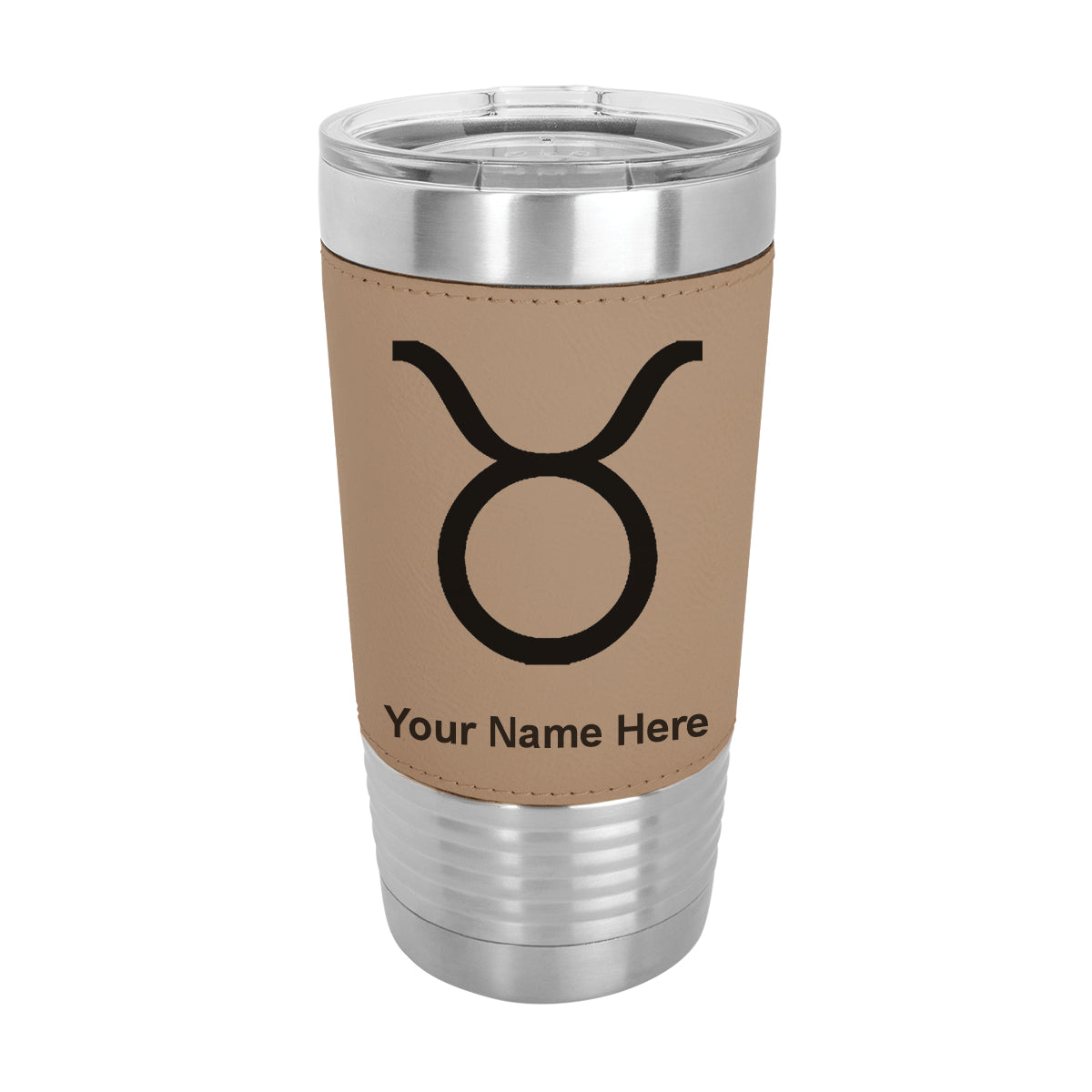 20oz Faux Leather Tumbler Mug, Zodiac Sign Taurus, Personalized Engraving Included