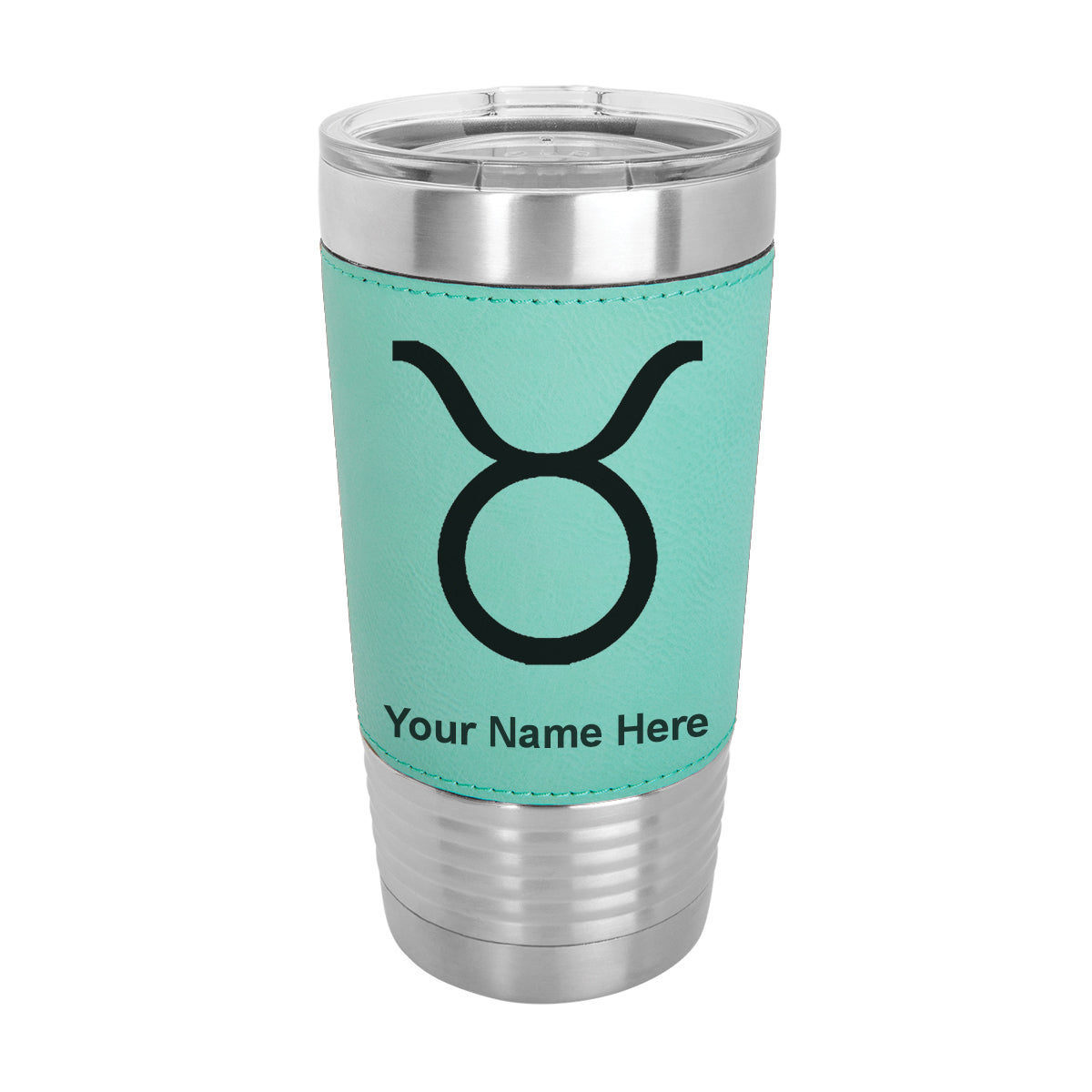 20oz Faux Leather Tumbler Mug, Zodiac Sign Taurus, Personalized Engraving Included
